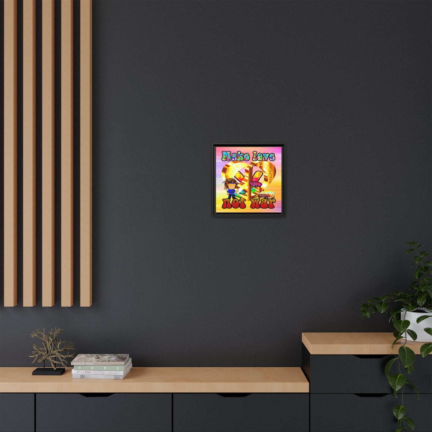love peace - framed canvas art (color blur)