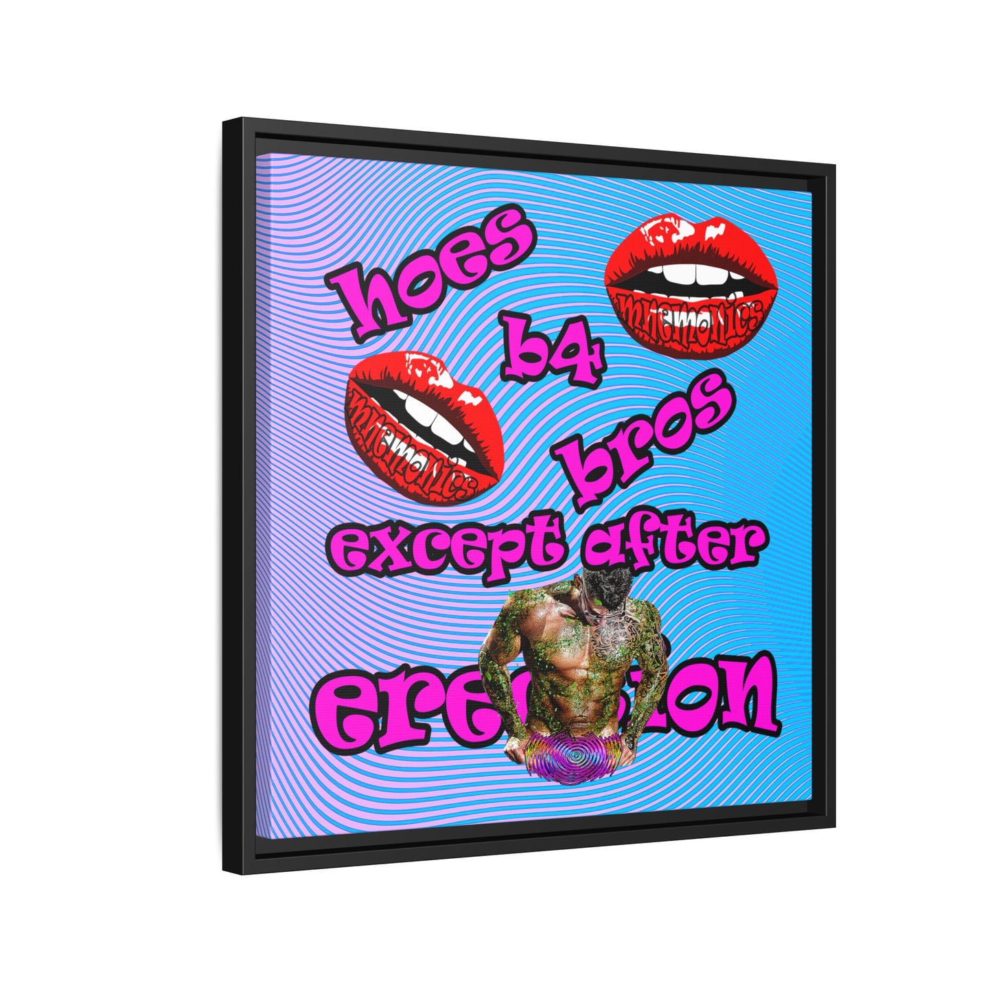 hoes b4 bros - framed canvas art (light blue-purple wave)
