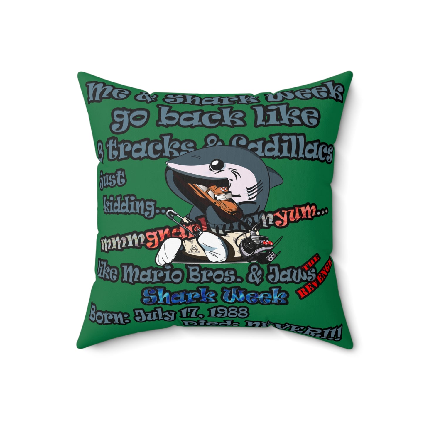 shark week - Spun Polyester Square Pillow - (dark green)