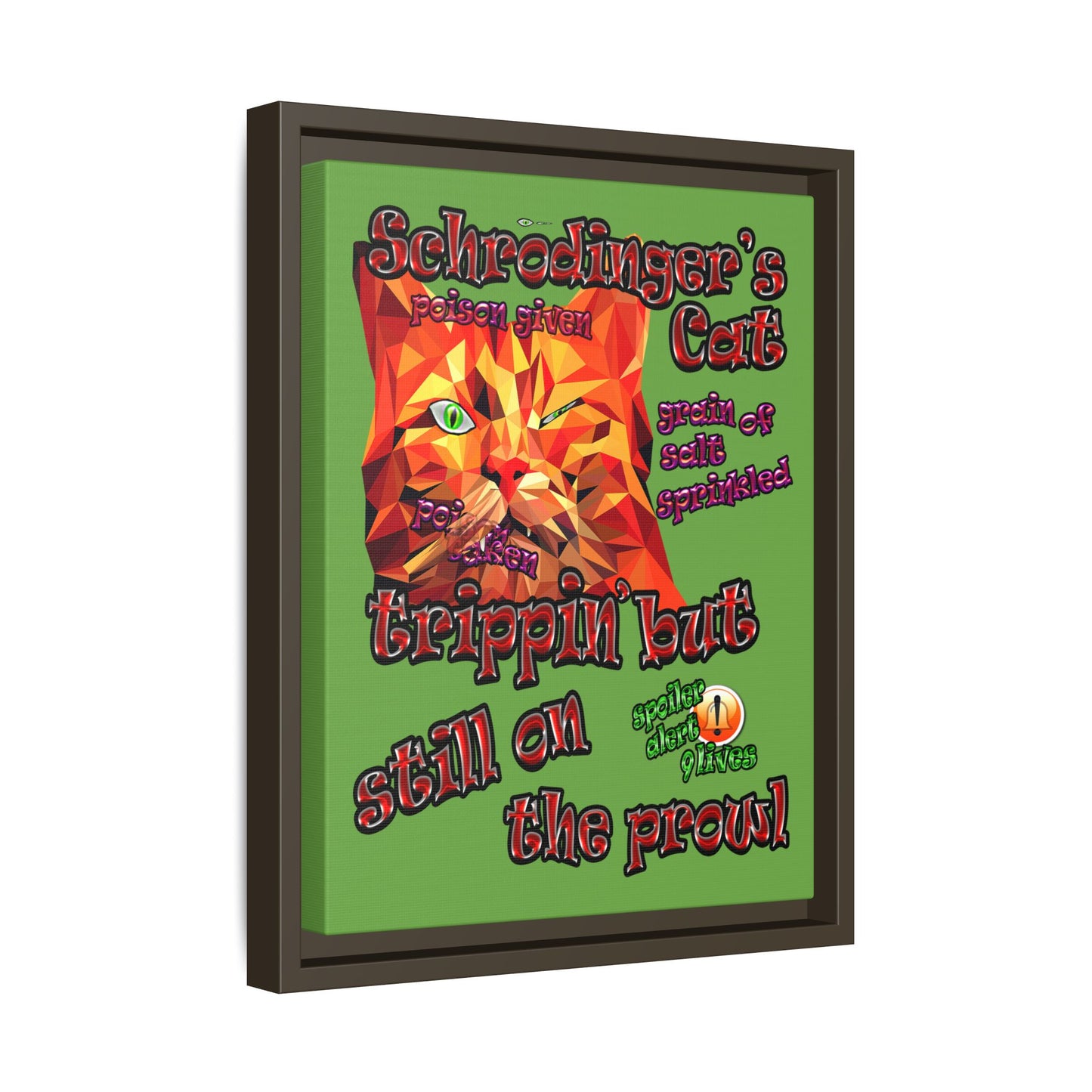 schrodinger's cat - framed canvas art (green)
