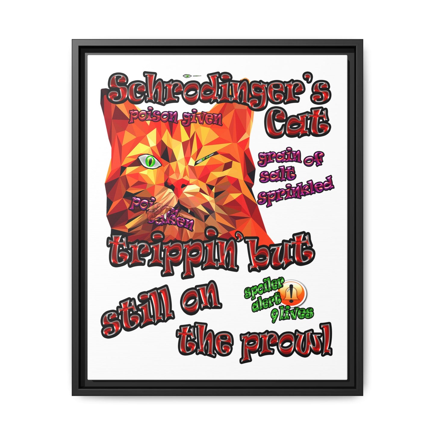 schrodinger's cat - framed canvas art (white)