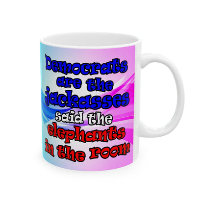 donkeys and elephants - White Mug (light blue-pink wave)