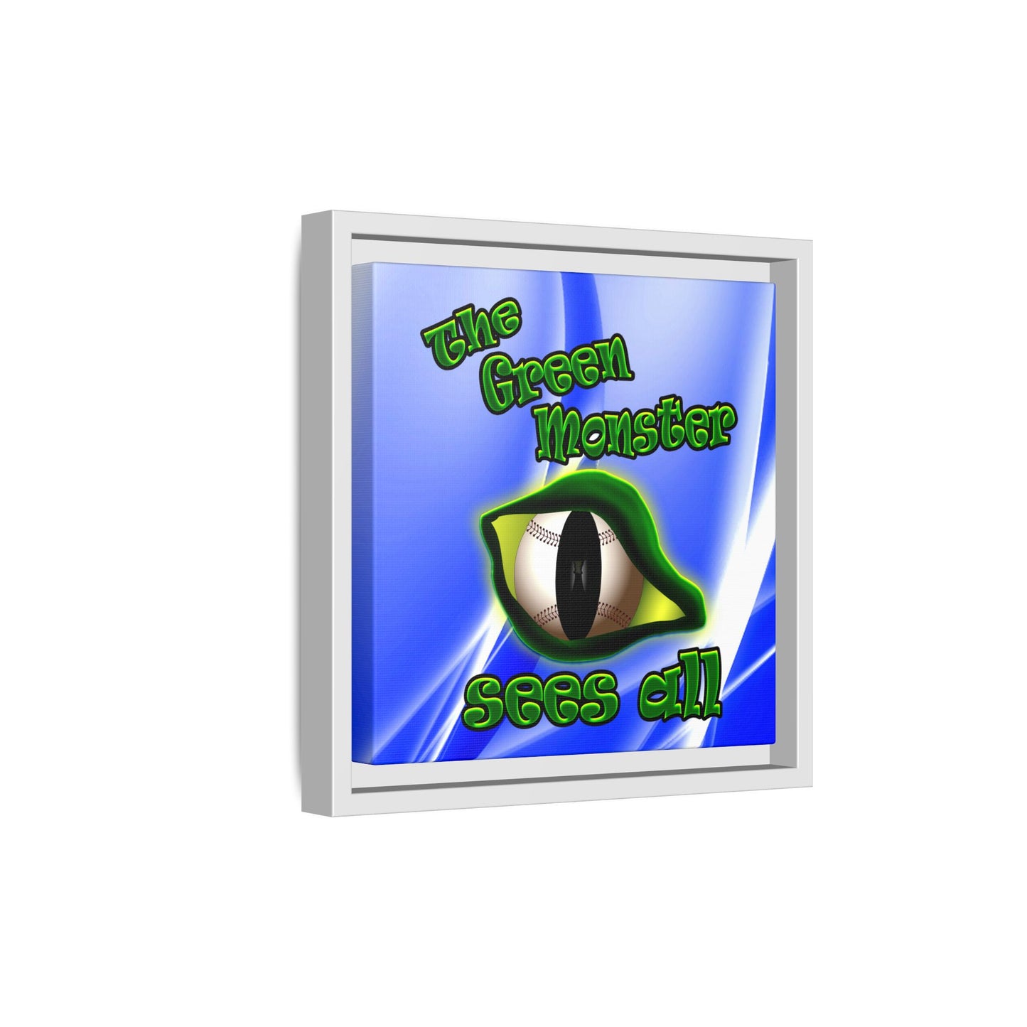 green monster - framed canvas art (blue-white wave)