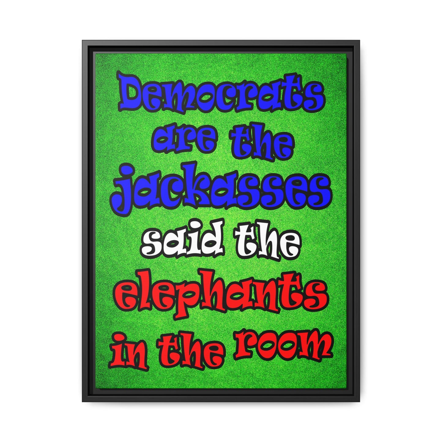 donkeys and elephants - framed canvas art (green turf)
