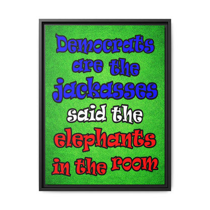 donkeys and elephants - framed canvas art (green turf)