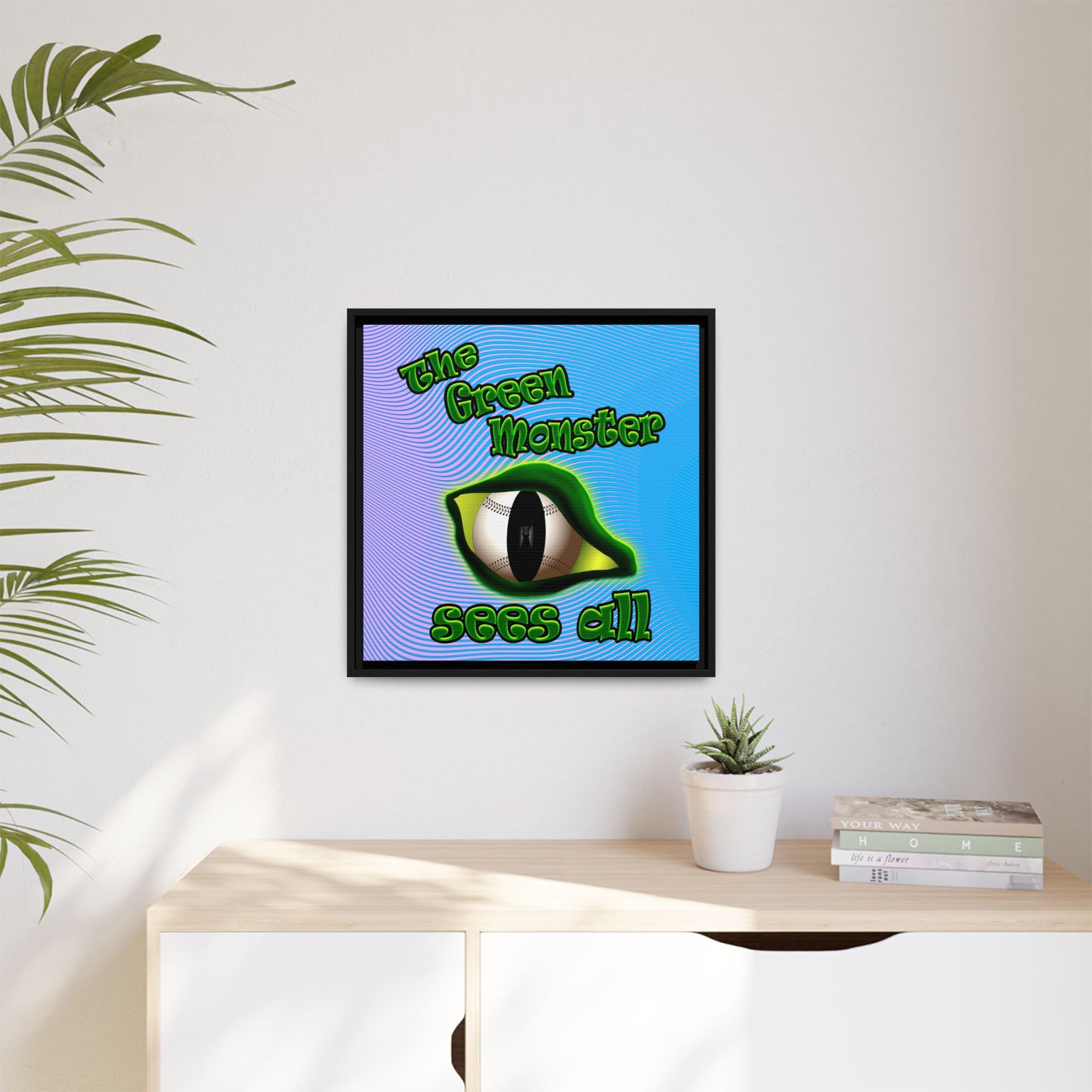 green monster - framed canvas art (light blue-purple wave)