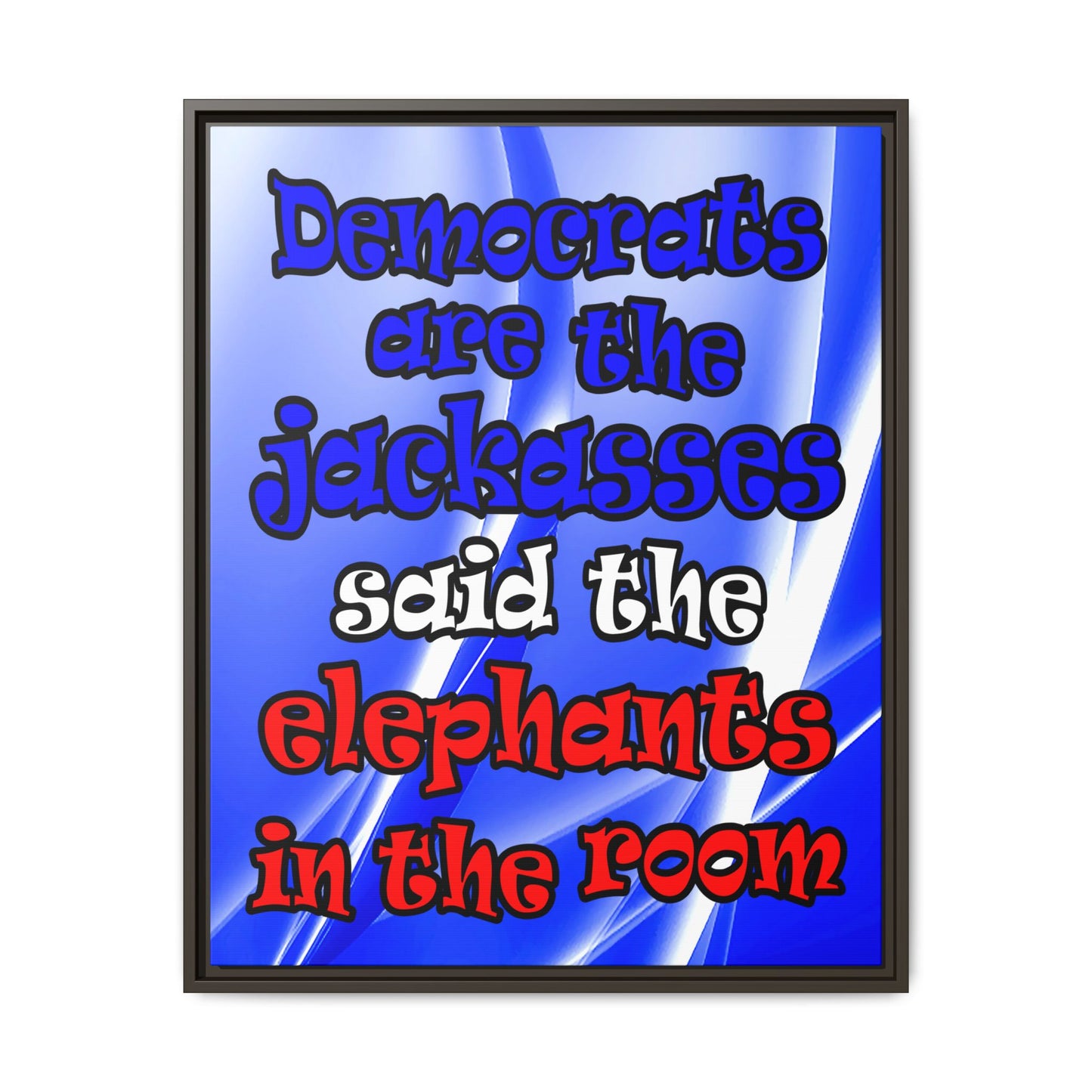 donkeys and elephants - framed canvas art (blue-white wave)