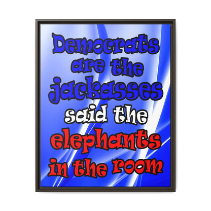 donkeys and elephants - framed canvas art (blue-white wave)