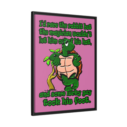 turtle race - framed canvas art (light pink)