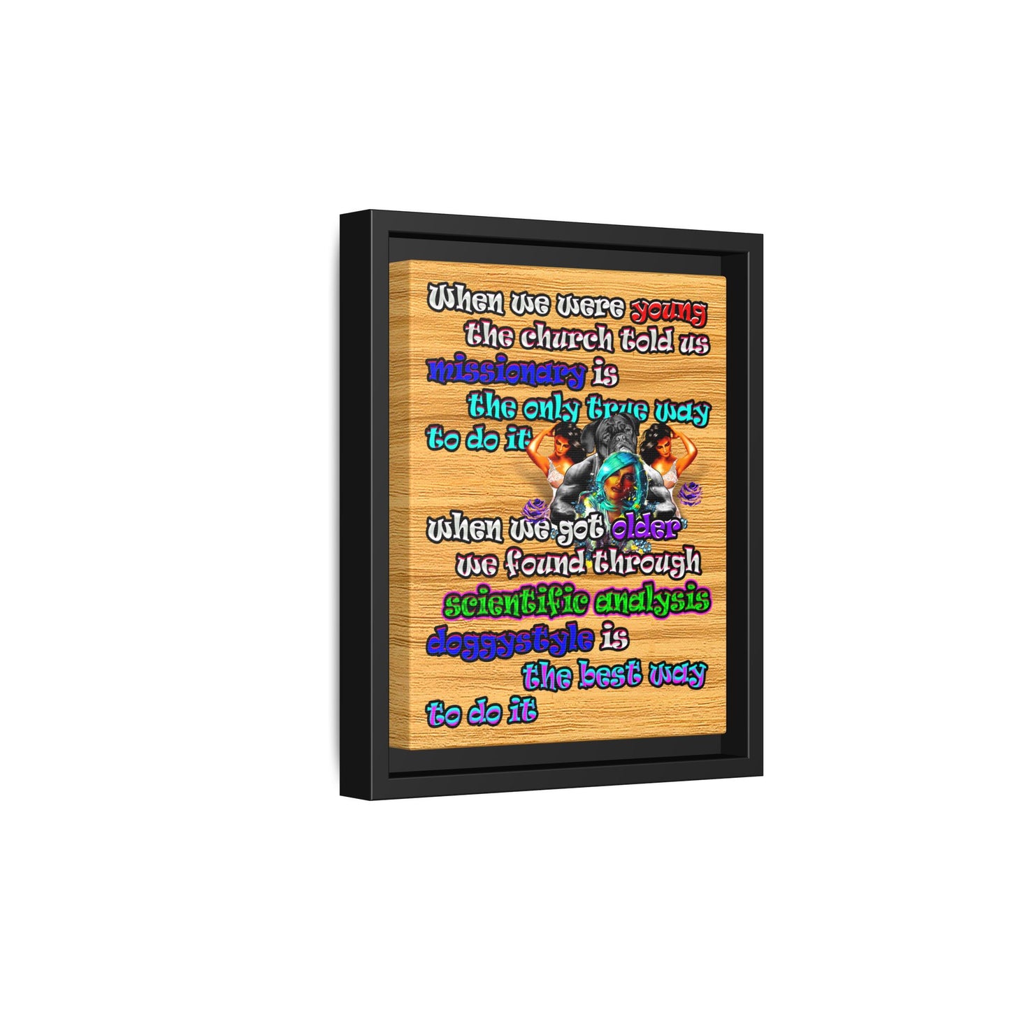 doggystyle - framed canvas art (butterscotch wood finish)