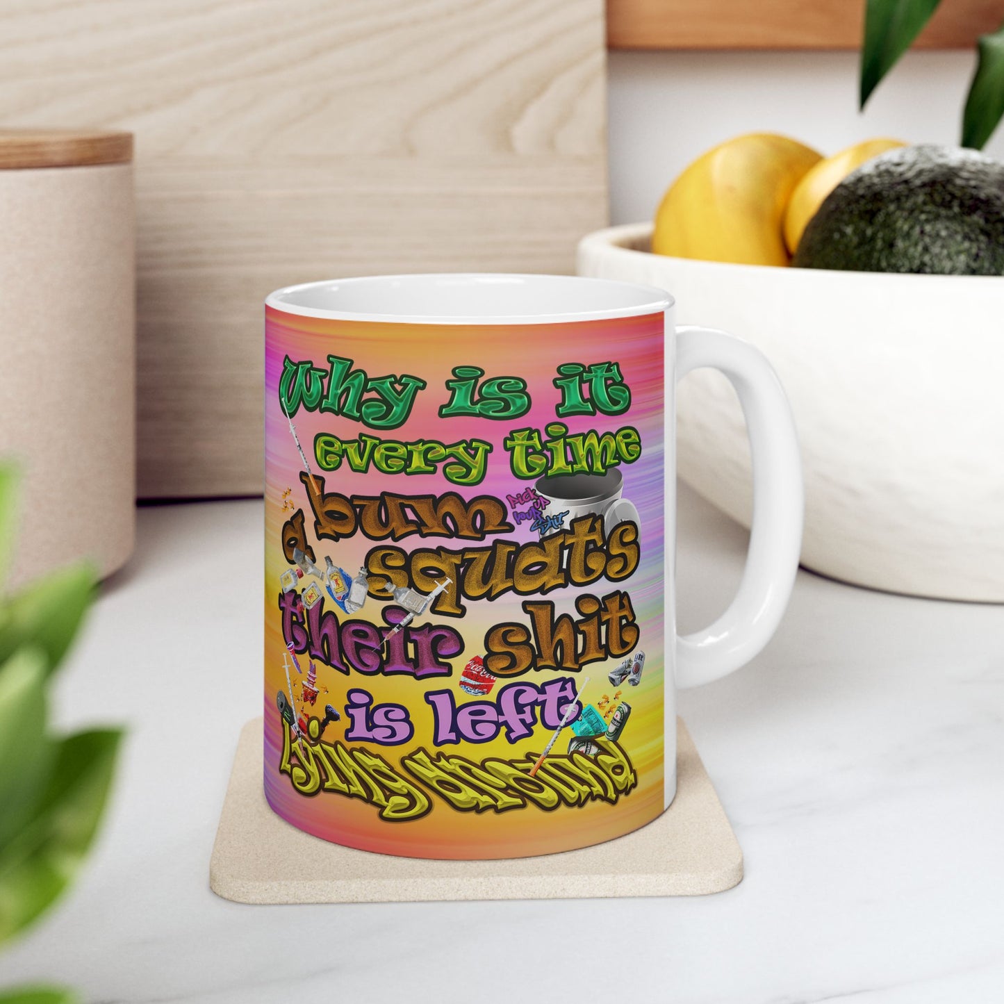 the bum's shit - White Mug (color blur)