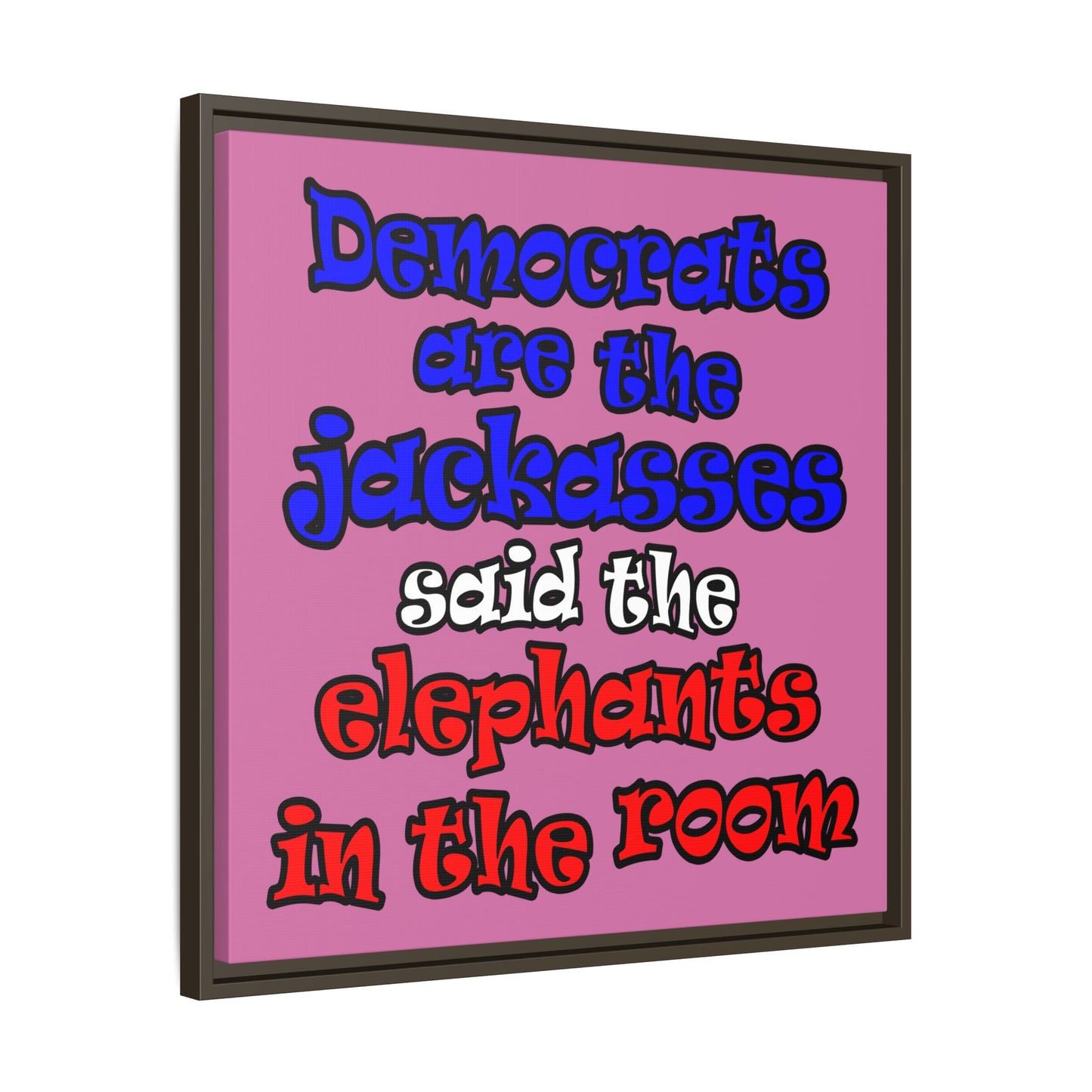 donkeys and elephants - framed canvas art (light pink)