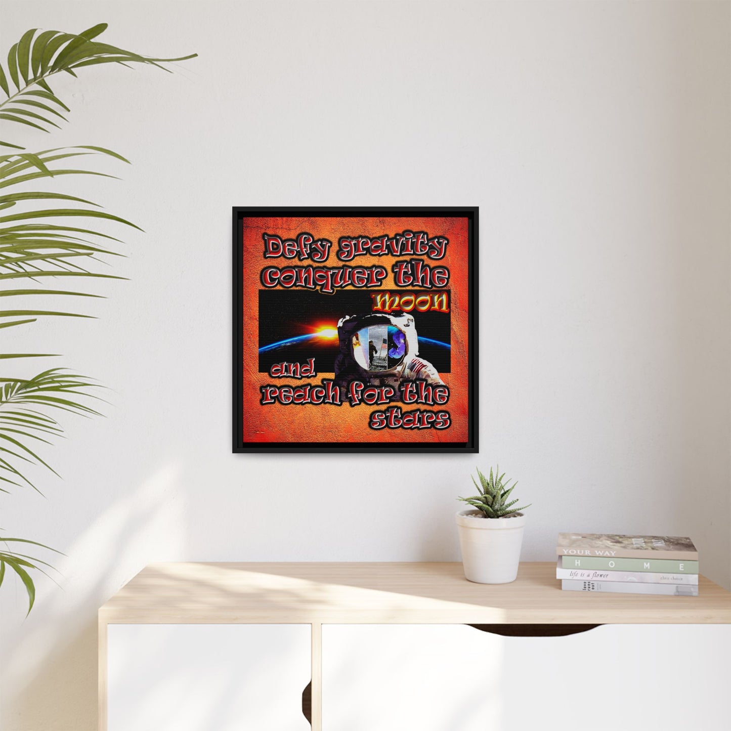 defy conquer reach - framed canvas art (burnt orange)