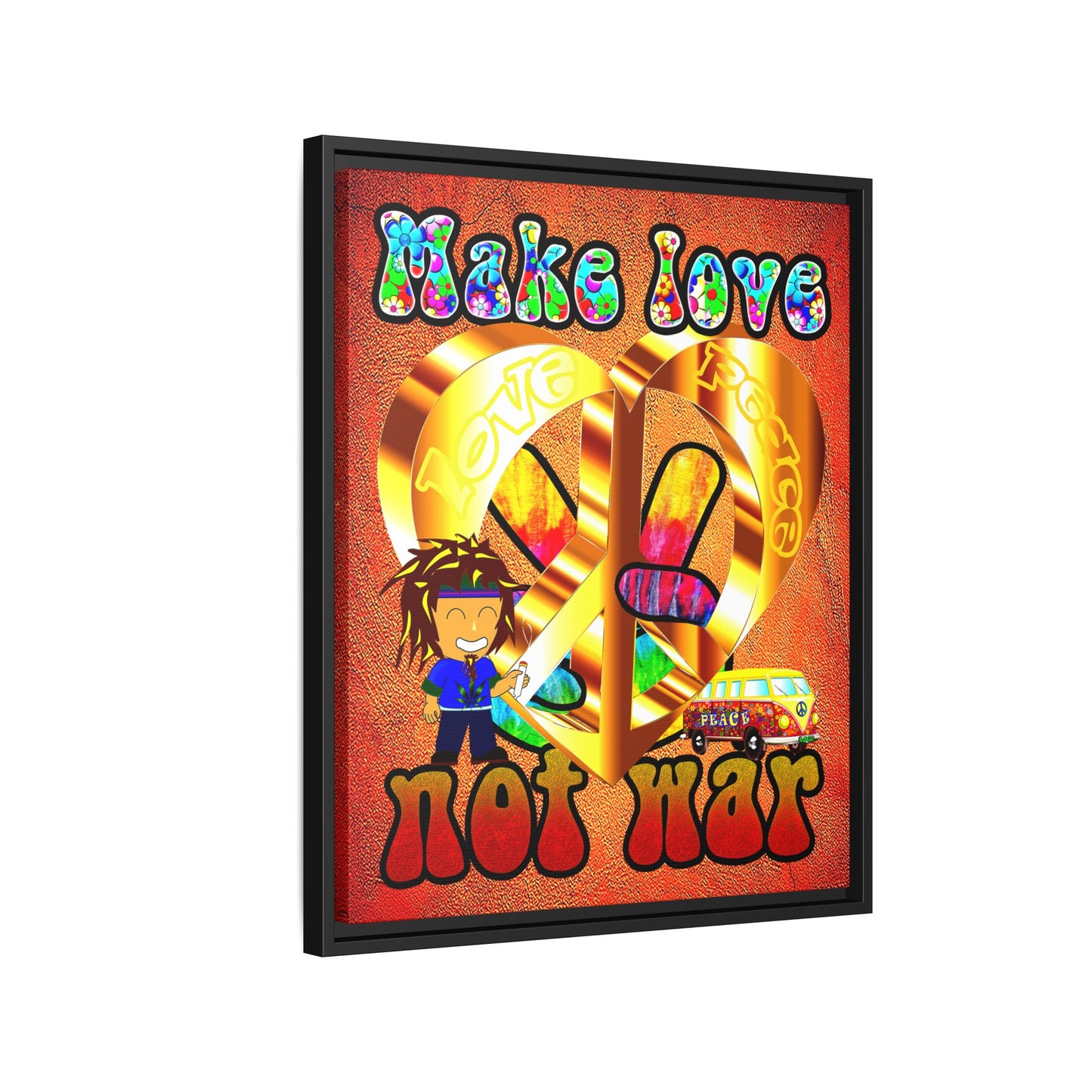 love peace - framed canvas art (burnt orange)