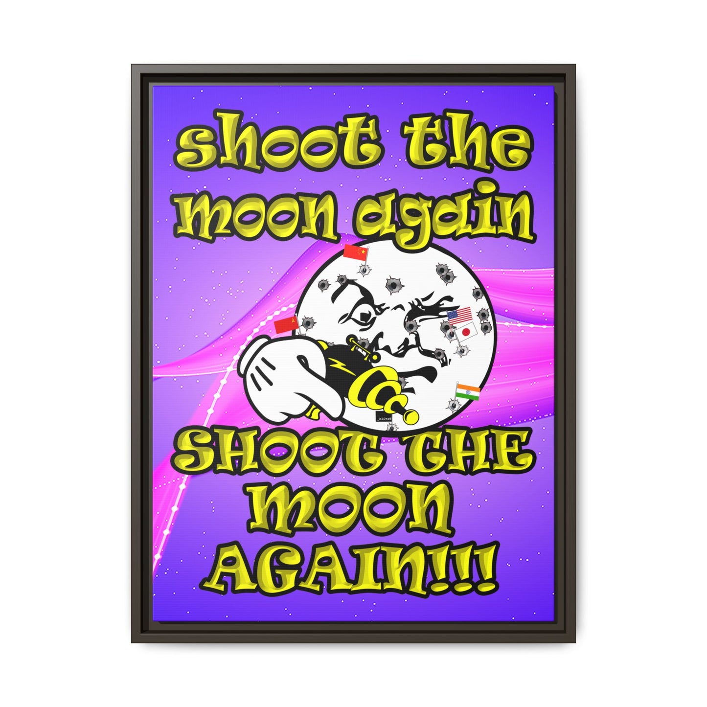 shoot the moon again - framed canvas art (purple-pink wave)