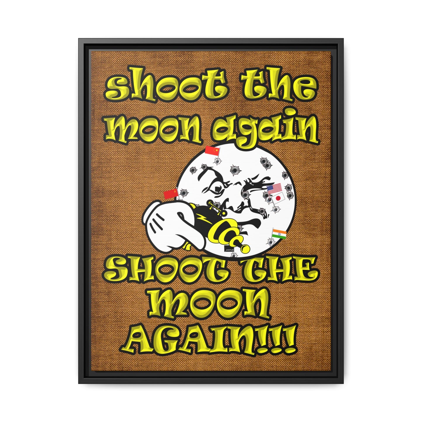 shoot the moon again - framed canvas art (brown papyrus)