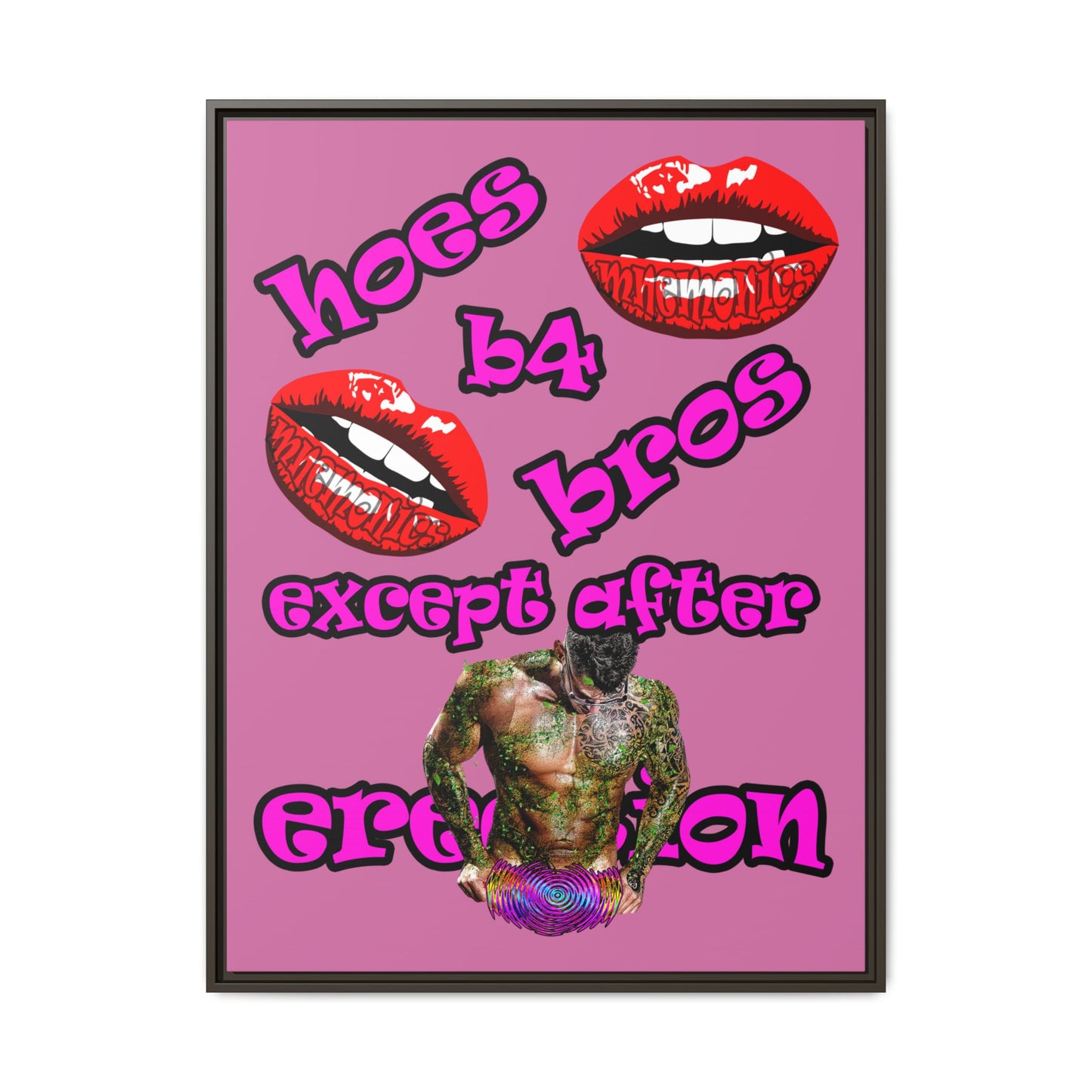 hoes b4 bros - framed canvas art (light pink)