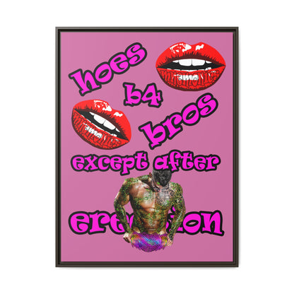 hoes b4 bros - framed canvas art (light pink)