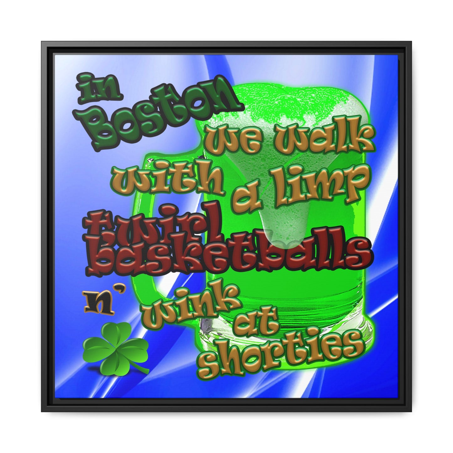 celtics logo - framed canvas art (blue-white wave)