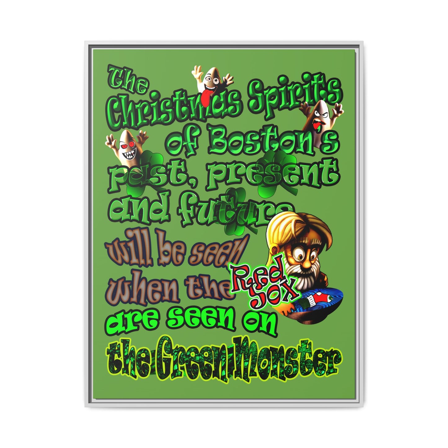 christmas spirits of boston - framed canvas art (green)