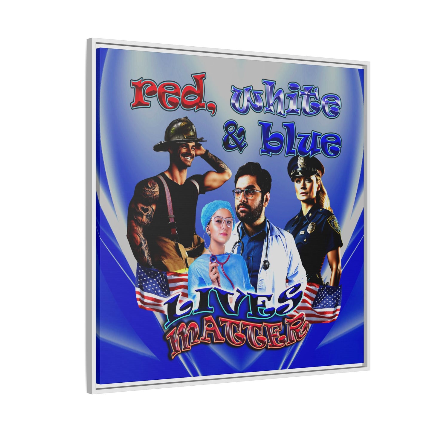 rw&b lives matter - framed canvas art (blue-white wave)