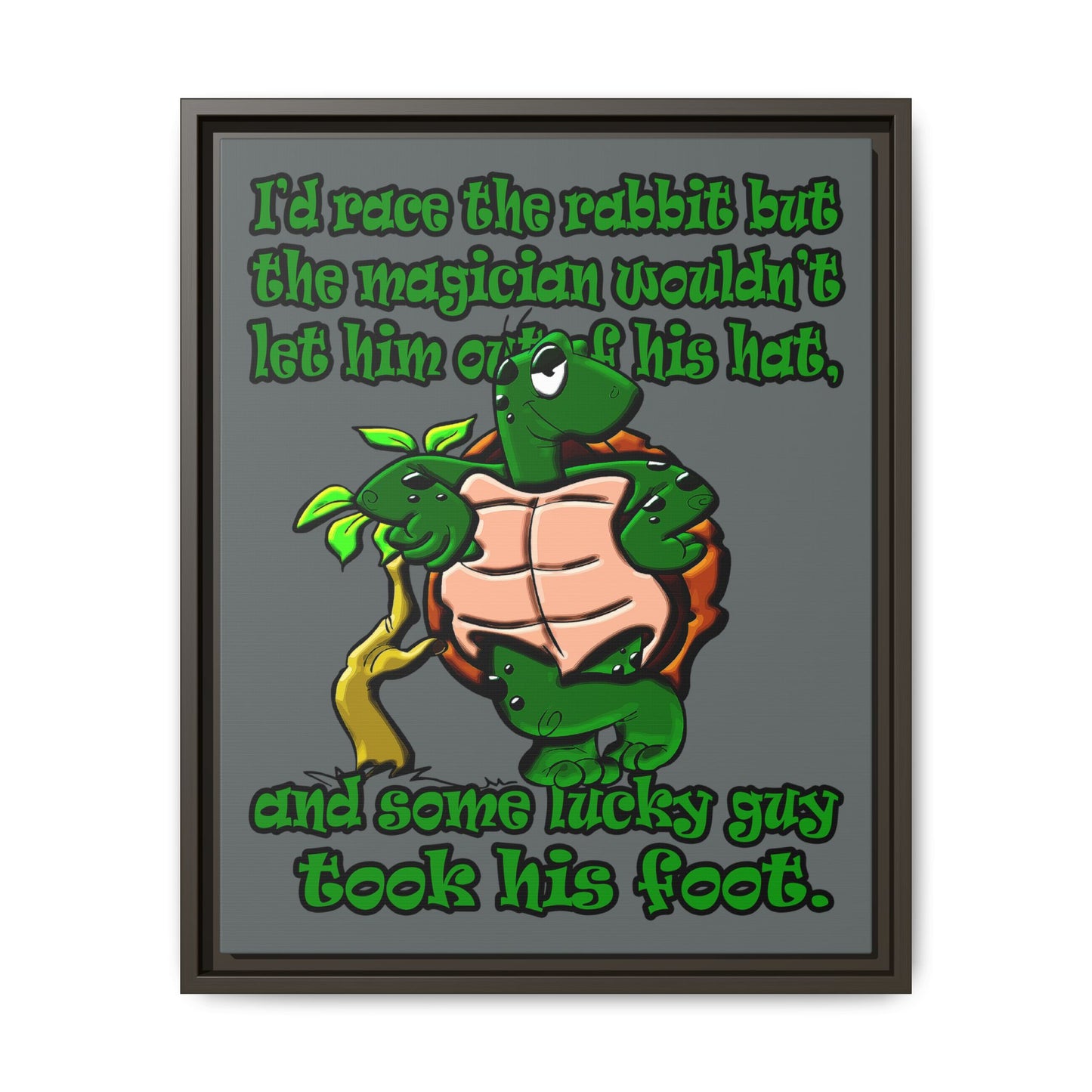 turtle race - framed canvas art (dark grey)