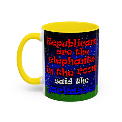 donkeys and elephants - Accent Mug ('snoops' background)