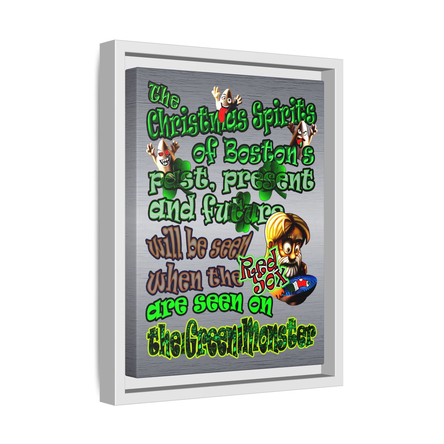 christmas spirits of boston - framed canvas art (brushed nickel)