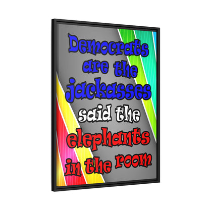 donkeys and elephants - framed canvas art (rainbow split)