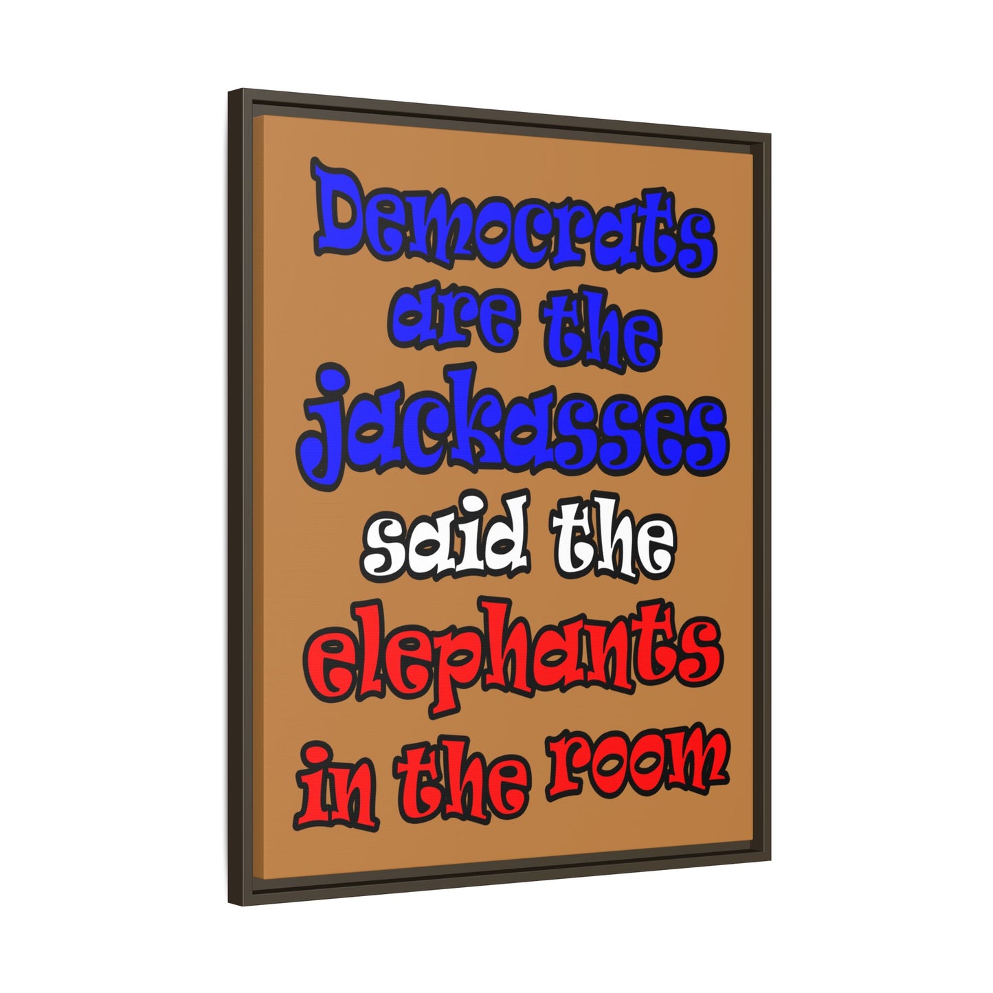 donkeys and elephants - framed canvas art (light brown)
