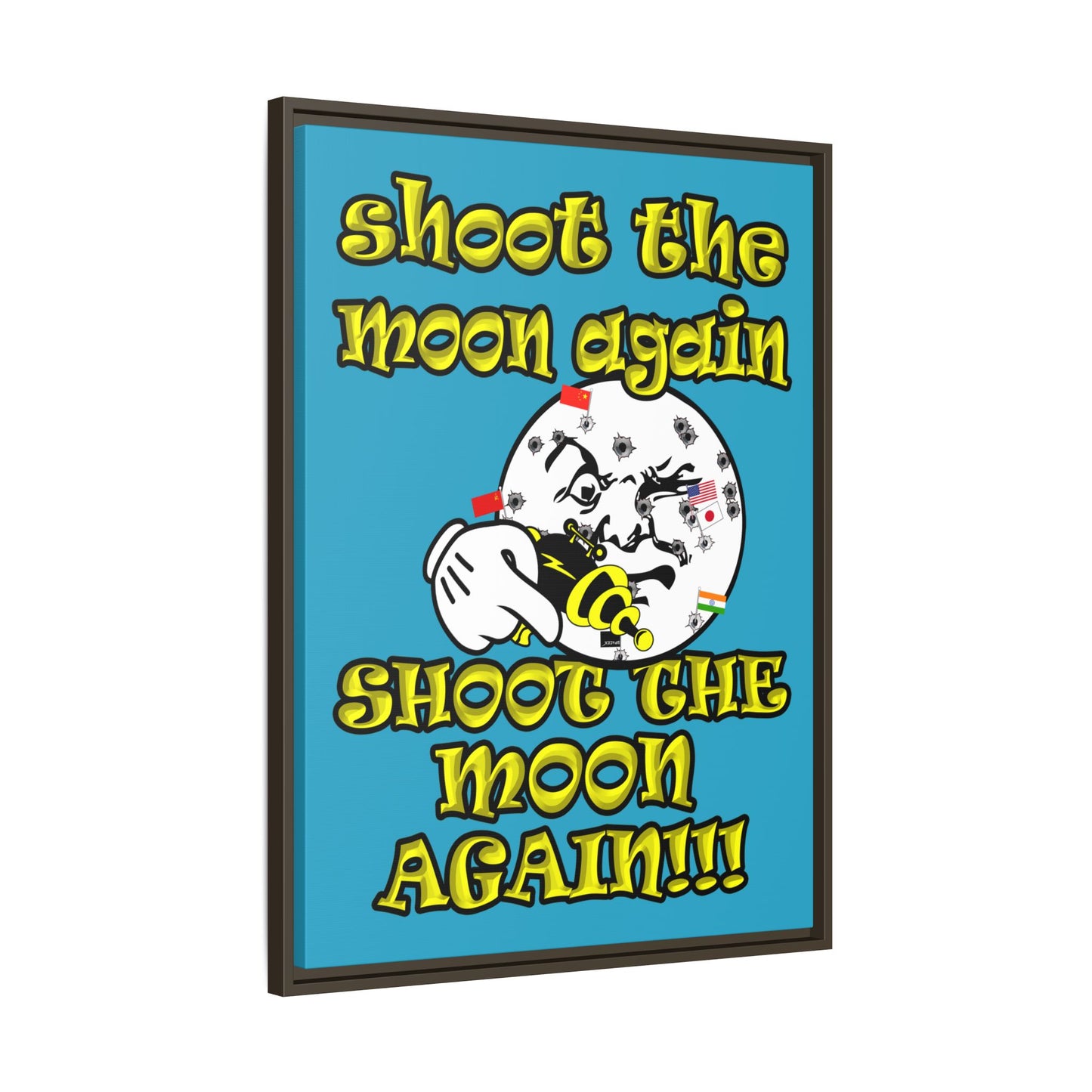 shoot the moon again - framed canvas art (turquoise)