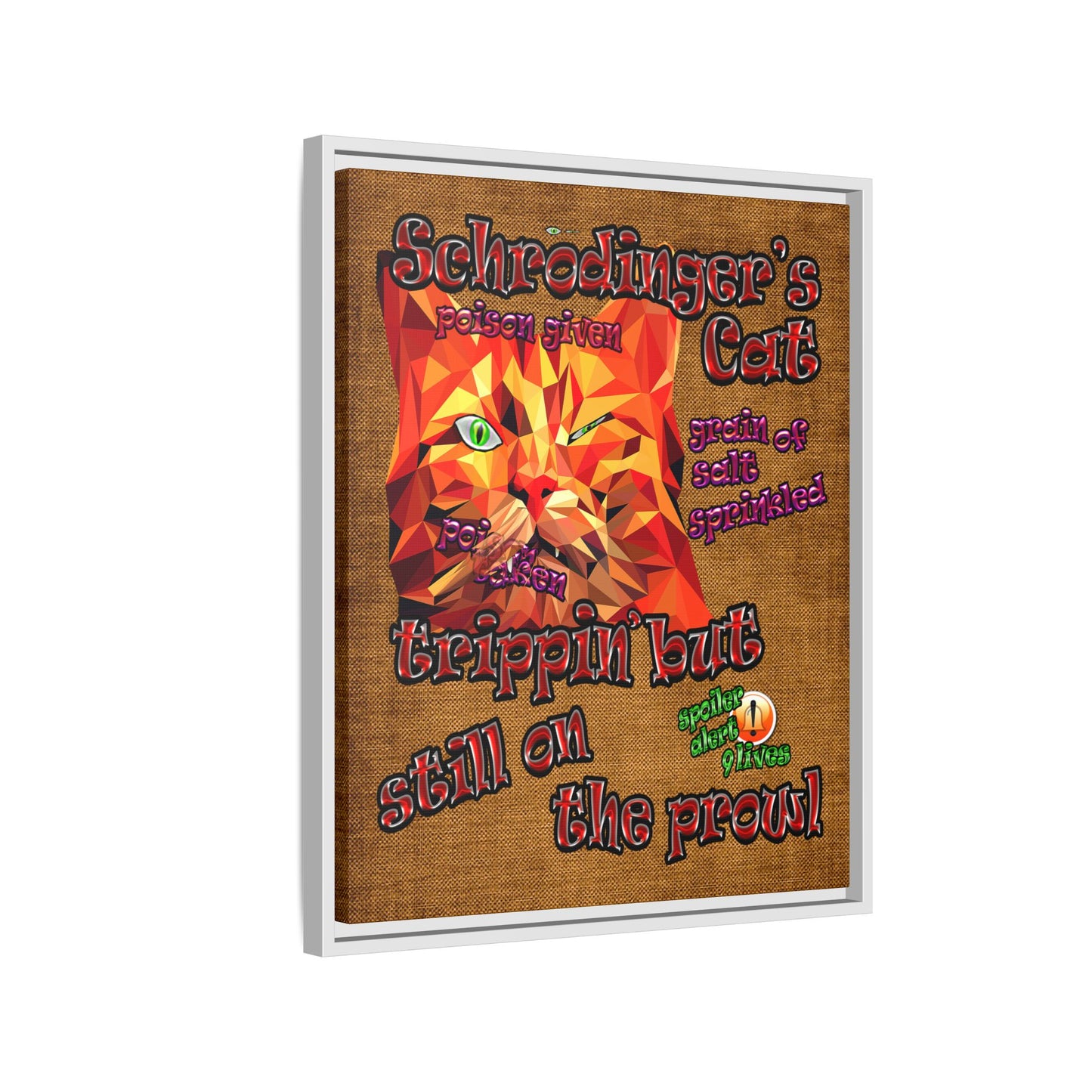 schrodinger's cat - framed canvas art (brown papyrus)