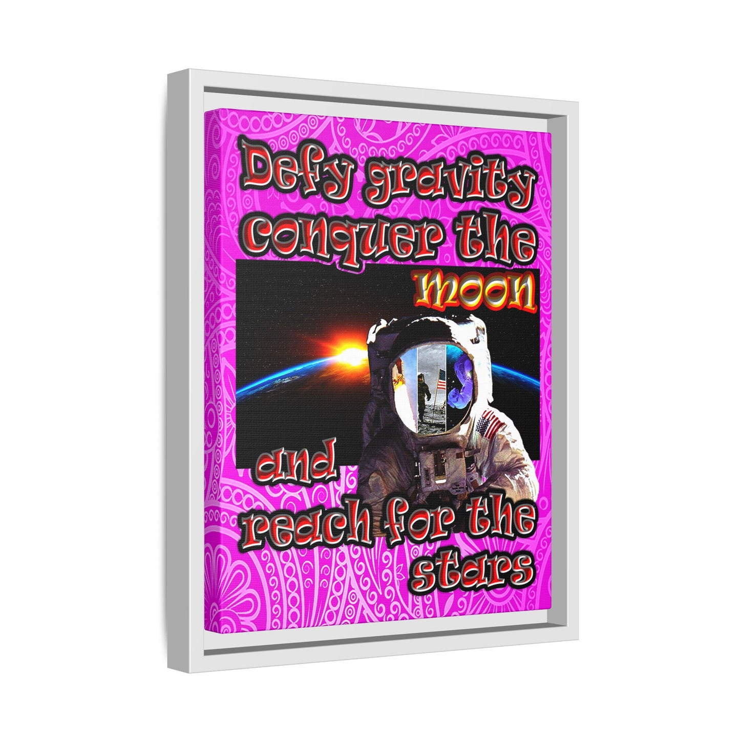 defy conquer reach - framed canvas art (pink swirl)