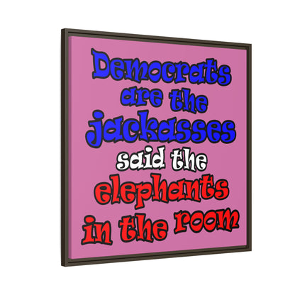 donkeys and elephants - framed canvas art (light pink)