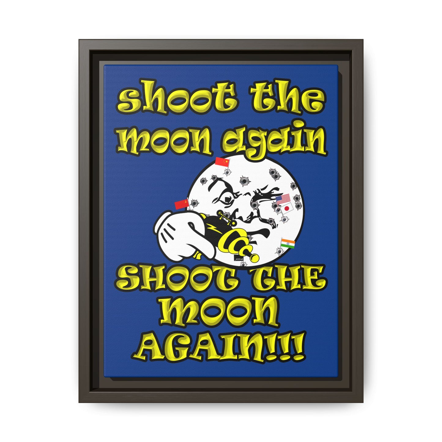 shoot the moon again - framed canvas art (dark blue)