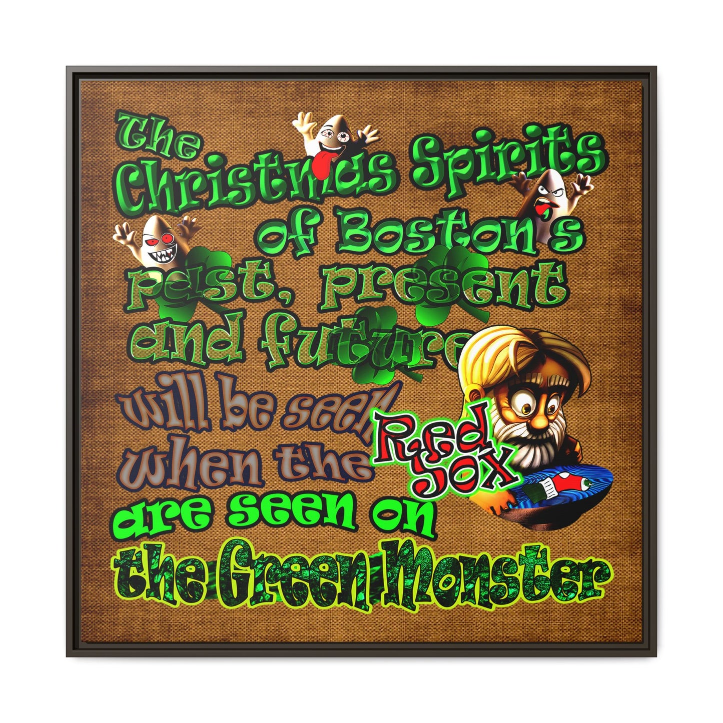 christmas spirits of boston - framed canvas art (brown papyrus)