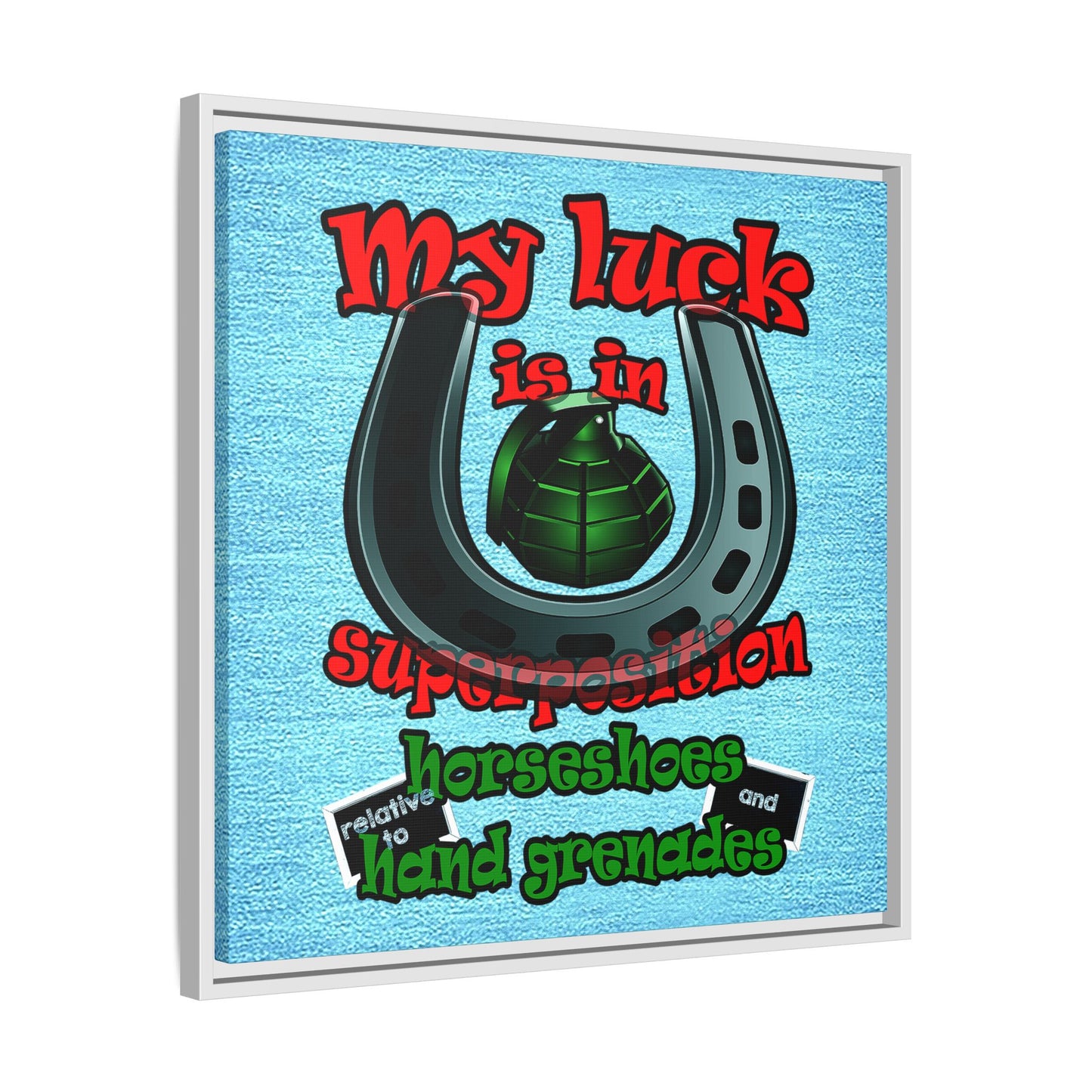my luck - framed canvas art (faded blue)