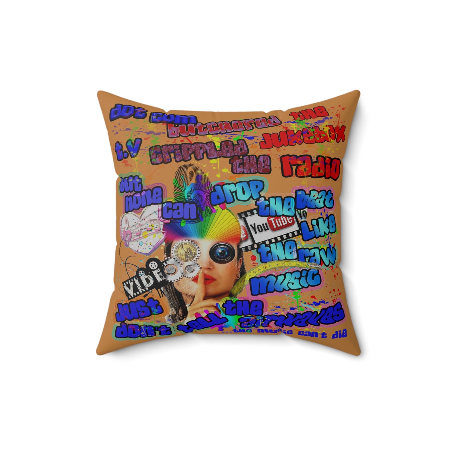 drop the beat - Spun Polyester Square Pillow - (light brown)