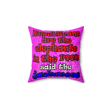 donkeys and elephants - Faux Suede Square Pillow - (pink swirl)