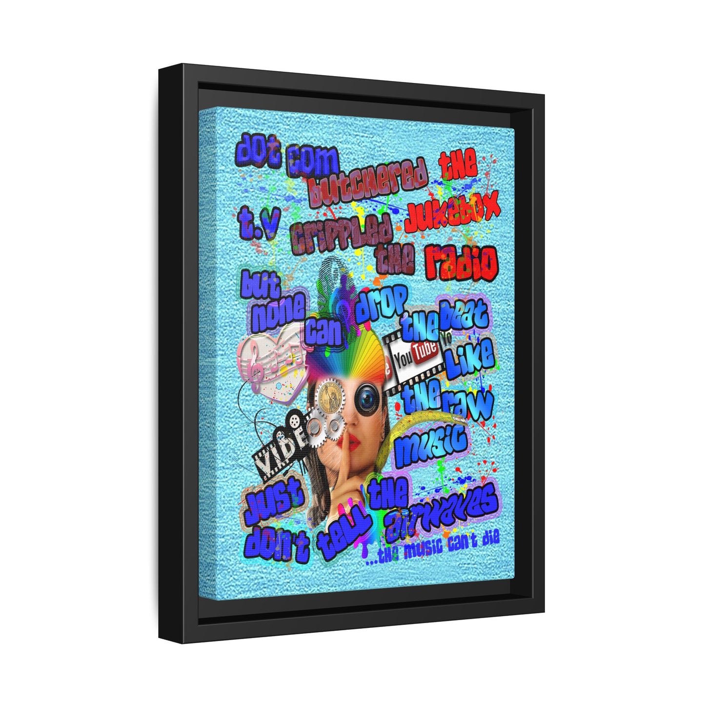 drop the beat - framed canvas art (faded blue)