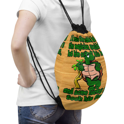 turtle race - Drawstring Bag (butterscotch wood finish)