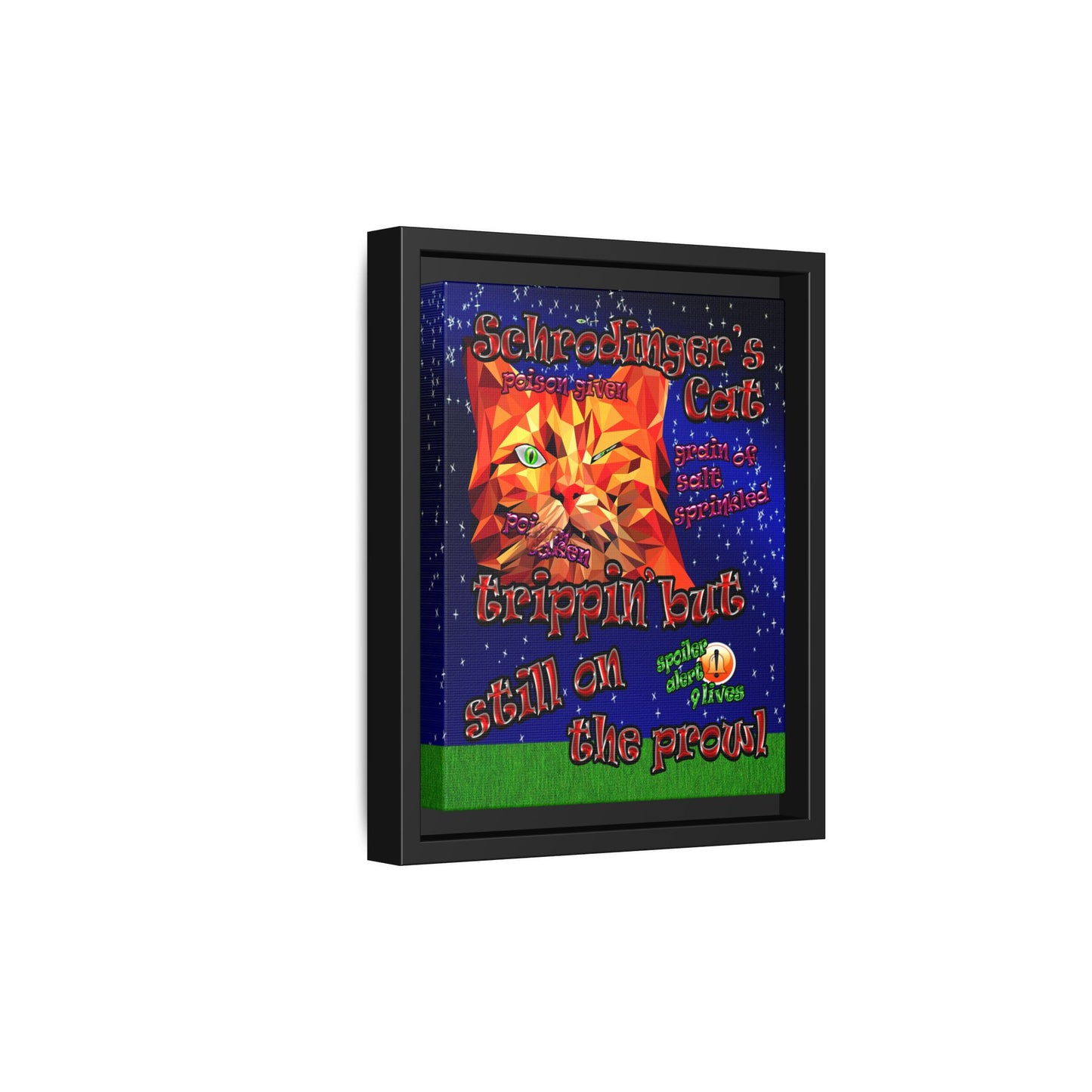 schrodinger's cat - framed canvas art ('snoops' background)