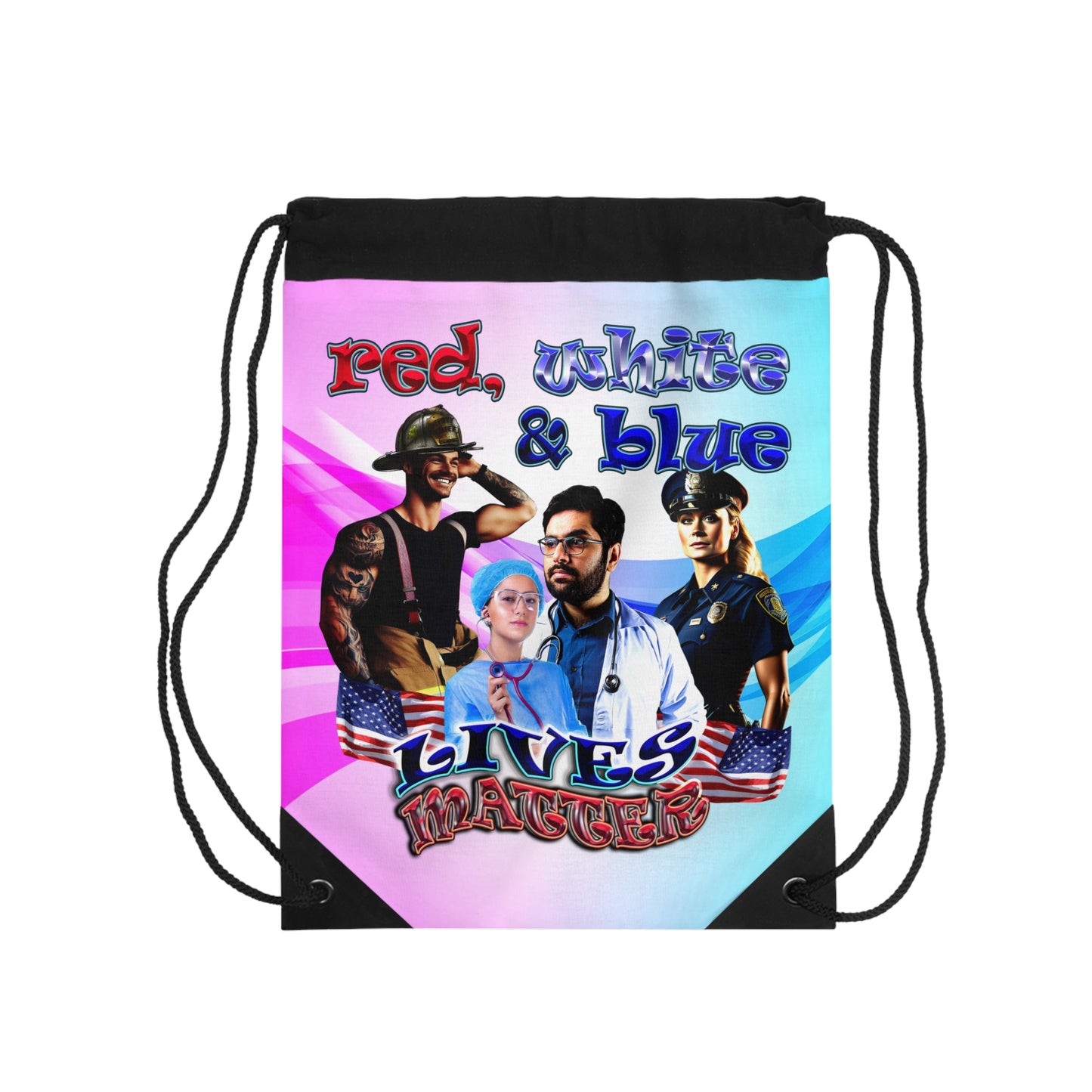 rw&b lives matter - Drawstring Bag (light blue-pink wave)