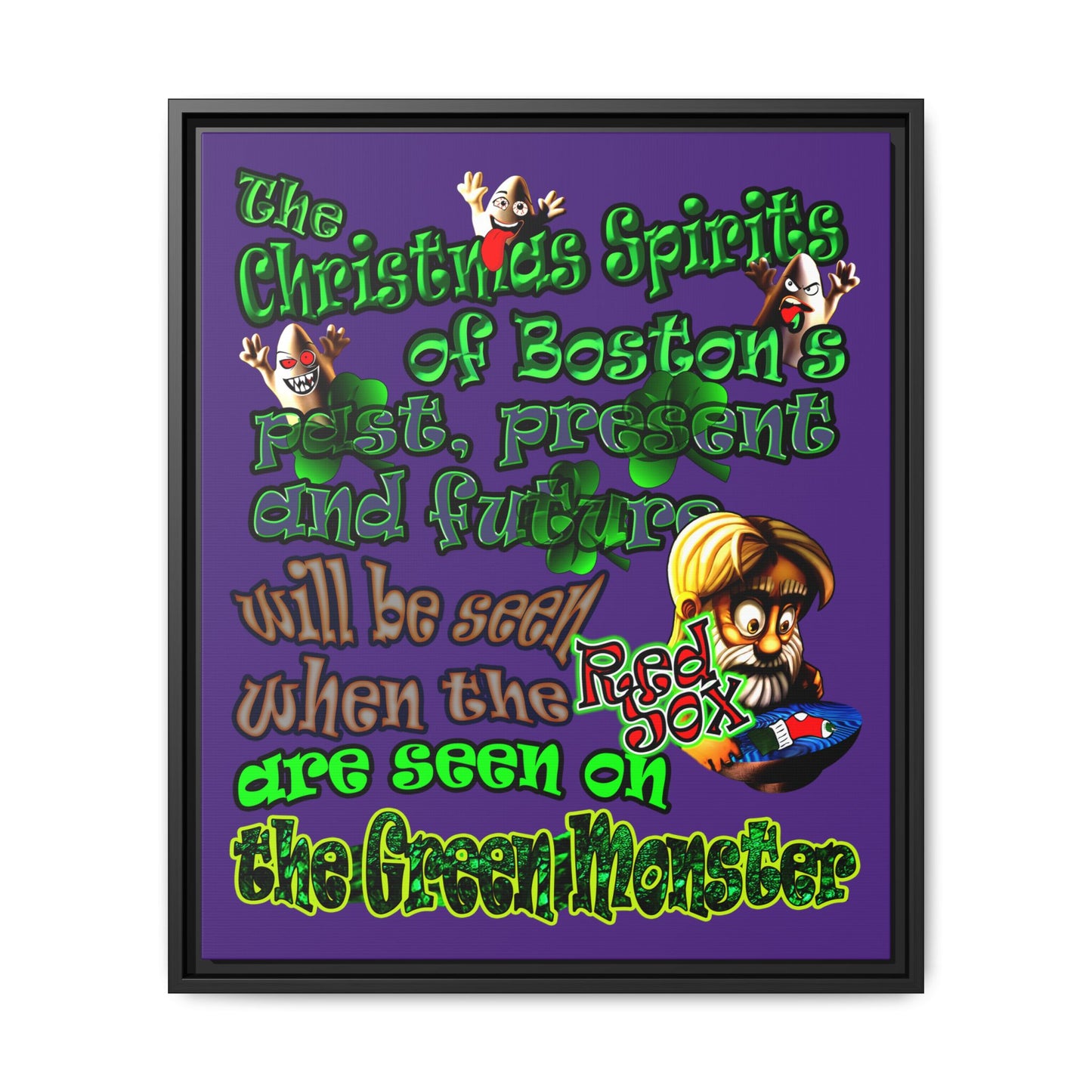 christmas spirits of boston - framed canvas art (purple)