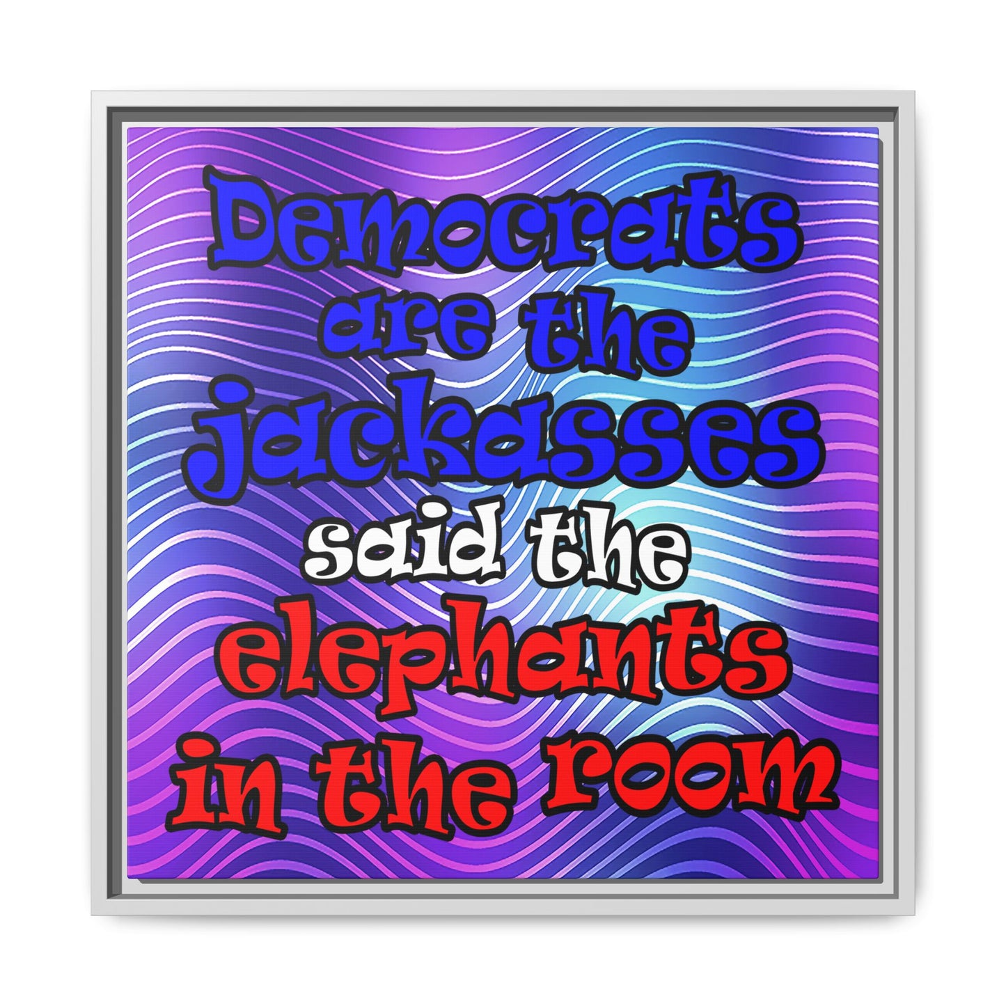 donkeys and elephants - framed canvas art (purple wave)