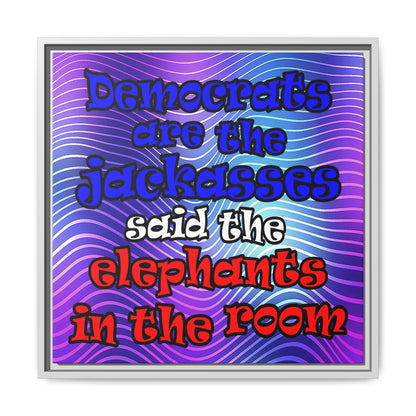 donkeys and elephants - framed canvas art (purple wave)