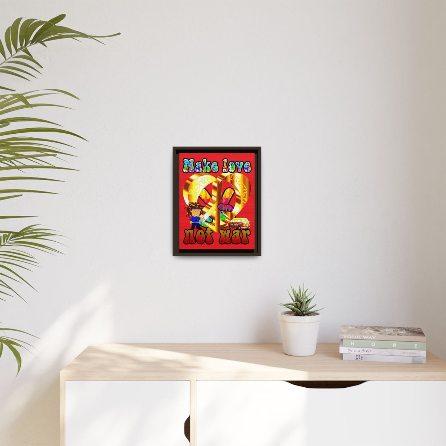 love peace - framed canvas art (red)