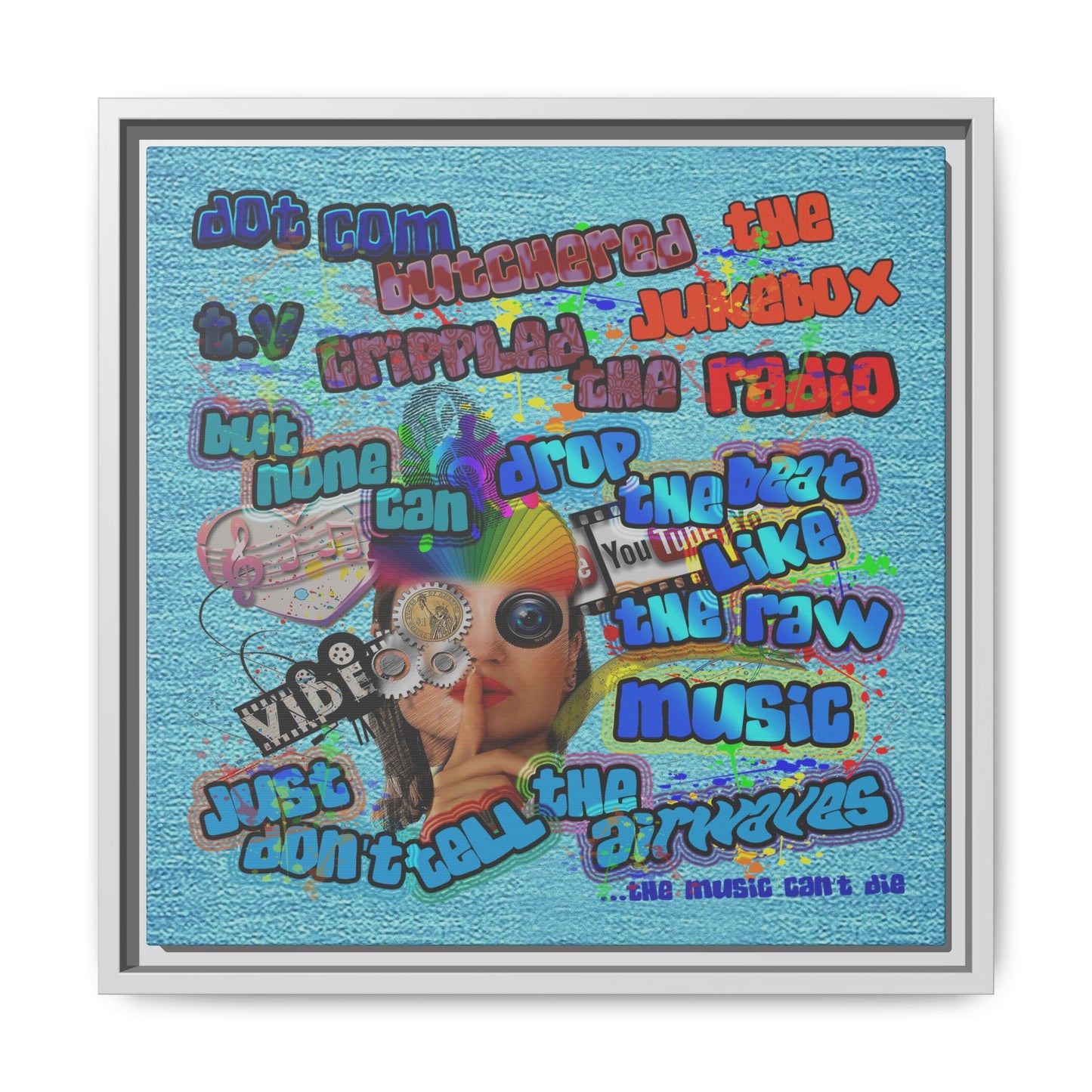 drop the beat - framed canvas art (faded blue)
