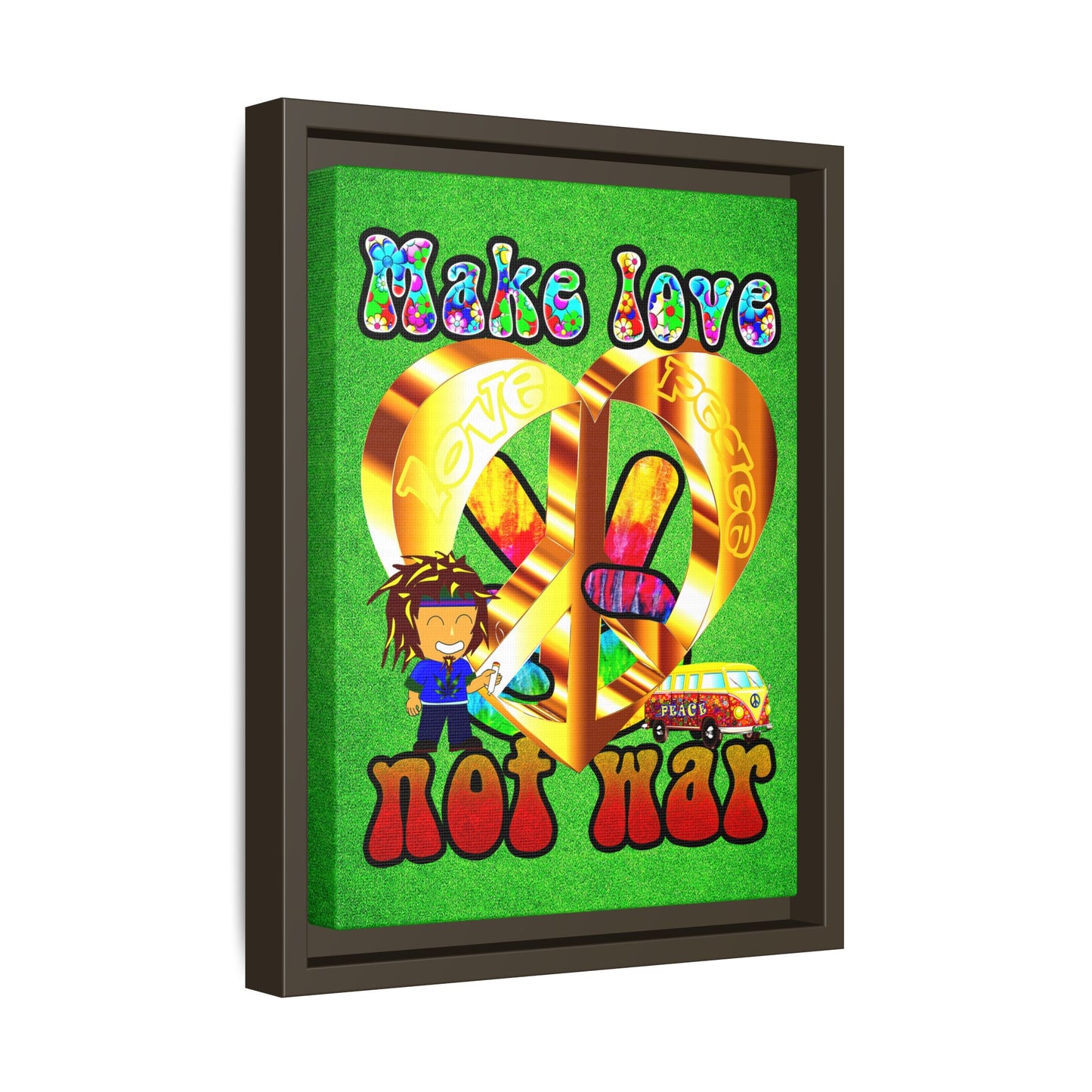 love peace - framed canvas art (green turf)