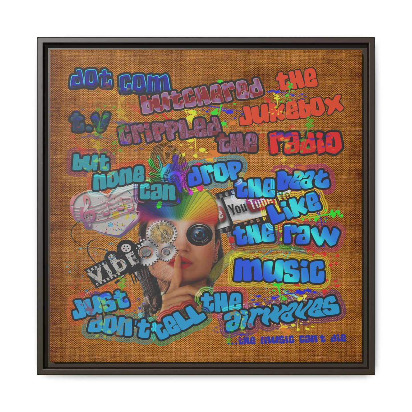 drop the beat - framed canvas art (brown papyrus)